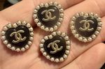 4 Chanel Buttons 23 mm Black Heart Gold Tone Metal