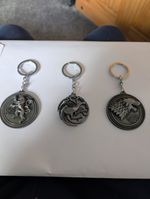 Set Of 3 Game Of Thrones Keyrings. Houses Targaryen, Stark & Lannister.