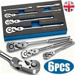 6-Piece Flex Head Ratchet Set, 1/4", 3/8", 1/2" Drive, Swivel Head Ratchet Wrenc