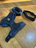 PUPPIA Black/White Polka Dot Adjustable Mesh Vest Harness Set M French Bulldog