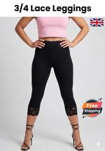 WOMEN LADIES CAPRI SOFT 3/4 CROPPED LACE TRIM LEGGINGS STRETCHY PANTS SUMMER 16
