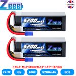2pack Zeee 22.2V 6S LiPo Battery 5200mAh EC5 100C for RC Airplane Drone Boat FPV