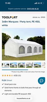 TOOLPORT 3x8m White Party Tent Marquee PE Cover Steel Frame Modular Walls
