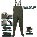 Vass Tex 650 Chest Waders UK 11 Green Waterproof VA650-70 PVC Low Profile Boot