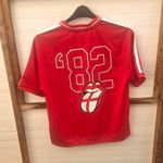 Rolling Stones Red Football Shirt Jersey with Tongue Logo and '82' Graphic
