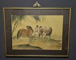 ​Vintage Chinese Silk Painting Groom Leading Horses Signed Framed Art Equestrian