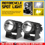 2X LED Motorcycle Motorbike Headlight Driving Lamp Fog Spot Lights White &Yellow
