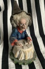 Vintage, Old Wizard Ornament at a table with a deck of cards. About 5"-7" tall