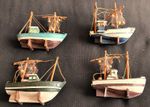 Set of 4 Vintage Miniature Resin Fishing Boat Trawler Ornaments- Nautical Decor