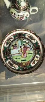 Antique Chinese Hand Painted Porcelain Miniature Teapot And 4 Cups