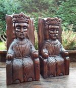 2 x LARGE CARVED WOODEN KING STAIR NEWEL POST CAP FINIAL COUNTRY HOUSE #3