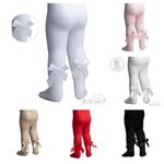 Baby & Girls Tights Jacquard Satin Bow White Pink Red Party Occasion NB - 5 Year