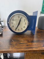 Vintage Dual Sided Ships Clock / Railway Station Style Wall Clock, Restored Blue