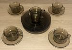Vintage Arcoroc Smoked Glass 16 Piece Set Cups Saucers Plates Milk Jug Retro