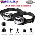 2Pack LED Headlamp Rechargeable Waterproof Wide Beam Headlight Outdoor Camping