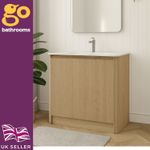 Oak Ribbed Vanity Unit Wave 1000mm Floor Standing Sink Unit & Ceramic Basin