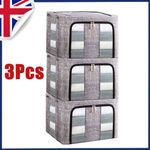 3x 66L Folding Storage Box Made of Thick Fabric Steel Frame Wardrobe Organizer
