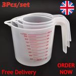 250/500/1000ML Set of 3 Measuring Cups Jug Clear Baking Kitchen Set Flour Water