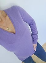 Uniqlo 100% Pure Cashmere Sweater Knit Jumper Size M 10 Purple V-neck Long Sleev