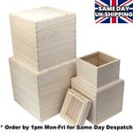 Wooden CUBE Square Box with Lift off Lid - choice of 4 sizes - keepsake storage 