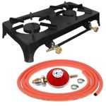 CAST IRON TWO BURNER STOVE TWIN BOILING GAS RING PROPANE REGULATOR 2M HOSE CLIPS