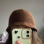Women’s Brown Solid Crochet Yarn Bucket Hat One Size Casual