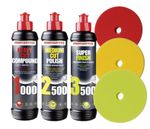 Menzerna Car Polishing Detailing Kit - 3 Compounds / Wax & 3 Pads Mops Buffing