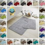 JACQUARD GREEK STYLE BATH MAT PEDESTAL SET NON SLIP TOILET BATHROOM RUGS 2 PIECE