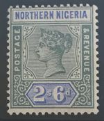 NORTHERN NIGERIA 1900-02 QV Wmk Crown CA 2/6 Green & Ultramarine LMM sg8 cv£180
