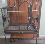 Black Metal Bird Cage with Stand, Pull-Out Tray, Perch & 2 Feeder Cups