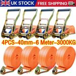 4X Heavy Duty Ratchet Ties Down Straps 40mm-6-Meter Lashing Cargo/Luggage-3000KG