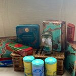 Original Harrods Whicker basket hamper with 11 accompanying empty receptacles