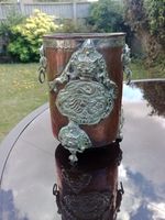 Vintage Footed Copper + Applied Brass Hindu / Buddhist Planter / Vase / Pot