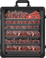 OUUTMEE Miniatures Storage Case 6 Metal Trays Aluminium Frame Lockable Box #0575