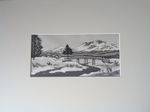 Gihachiro Okuyama 1907-1981  - Mt. Asama in Snow  Mounted Modern Woodblock Print