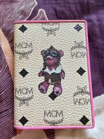 MCM Bear Passport Case Beige Pink Leather Card Slots Travel Holder Excellent