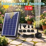 6.5W Solar Fountain with Built-In 1500mAh Battery, High-Efficiency Solar Panel A