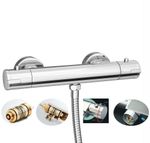 Modern Thermostatic Exposed Bar Shower Mixer Valve Tap Chrome Bottom 1/2" Outlet