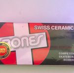 BONES Swiss Ceramics Skateboard Bearings, 8mm, 8 Pack, Red/White