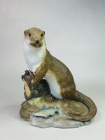 Vintage Bisque Porcelain Alfretto Figurine of A Naturalist Study Of An Otter