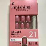 Finishing Touches Press-On Nails Short Square Pink Shiny Acrylic Glue Included