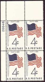 1960 50 Star USA Flag Plate Block of 4 4c Postage Stamps, Sc# 1153, MNH, OG