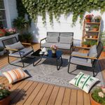 BIRCHTREE Garden Furniture Set 4-Seater With Glass Coffee Table Rattan 4 Pieces 
