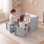3-piece Wooden Kids Table and Chair Set With Chalkboard Storage Shelves