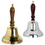 Large Hand Bell Wooden Handle Brass Chrome for School Dinner Reception Bell 28cm