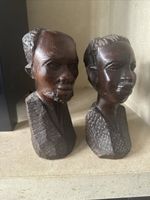 MALE +FEMALE HAND CARVED AFRICAN HEADS BUSTS
