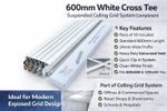 Pack of 10 White Cross Tee 600mm x 24mm Ceiling Grid T Bar Suspended System
