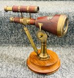 Brass Desk Telescope with Wooden Base, Nautical Spyglass Decor, Vintage Maritime