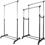 ADJUSTABLE MOBILE CLOTHES COAT GARMENT HANGING RAIL RACK STORAGE STAND ON WHEELS