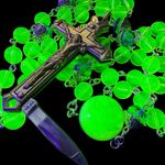Uranium Glass Holy Rosary W/  Knife Crucifix Mori Skull  Glowing  24" XL #31